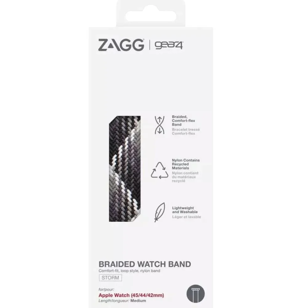 ZAGG Gear4 Braided Apple Watch Band Gray Storm 45/44/42mm Medium Open Box